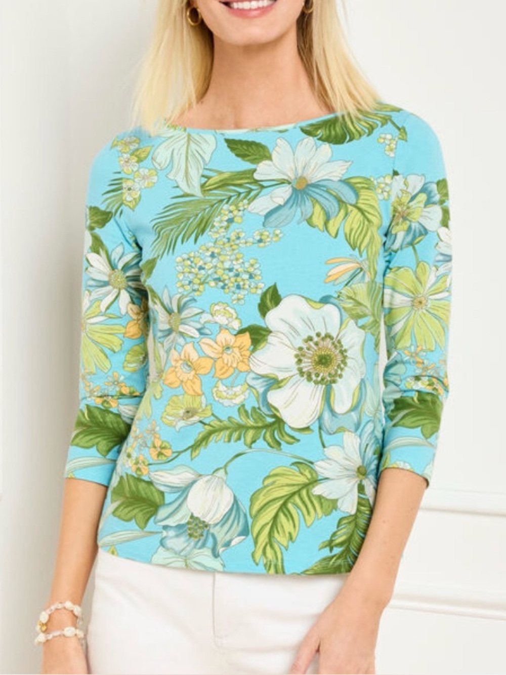 Talbots Bateau Neck Botanical 3/4 Sleeve Top